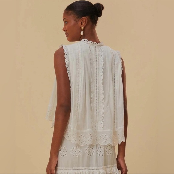 NOT FOR SALE. FARM RIO OFF-WHITE SLEEVELESS ORGANIC
COTTON BLOUSE - Picture 2 of 5